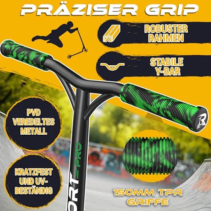 RE:SPORT REVO PRO Stunt Scooter für Kinder & Erwachsene, inkl. Ständer, 110mm PU Räder, ABEC 9 Kugellager, Y-Bar, rutschfestes Deck, leichtgewicht 3,6 kg – Bild 8