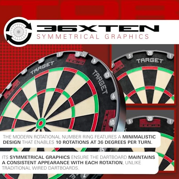 Target Darts Tor Dartboard, Steel Tip Dart Board mit 215-MDG Premium Sisal, modernem 36XTEN Drehzahlring und Edelstahl-Drahtsystem, inkl. Wandbefestigungsset – Bild 5