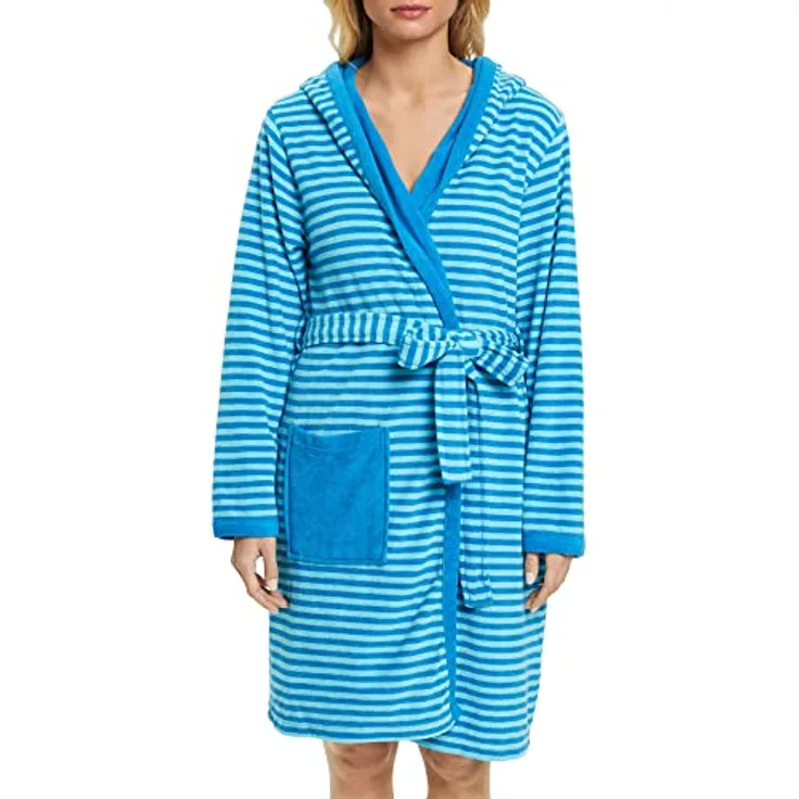 Esprit Esprit Bademantel Damen Kapuze Striped Hoody, sportliches Streifendesign, turquoise, 80% Baumwolle