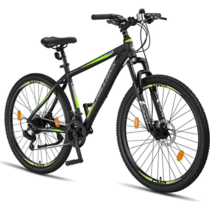 Chillaxx Bike Legend Aluminium 24, 26, 27,5 und 29 Zoll Shimano Mountainbike MTB Fahrrad für Jungen Mädchen Herren und Damen 21 Gang Schaltung Herrenrad Damenrad (27,5 Zoll, Schwarz-Lime Disc-Bremse)