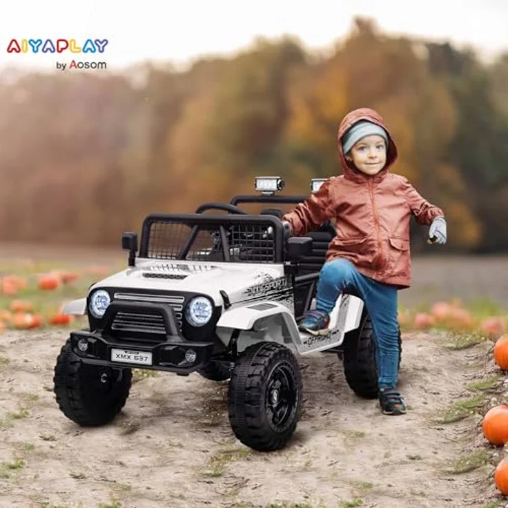 AIYAPLAY Elektro-Kinderauto, 2,4G Fernbedienung, Musikanschluss, 3-5 km/h, Belastbarkeit 50 kg, Weiß – Bild 3