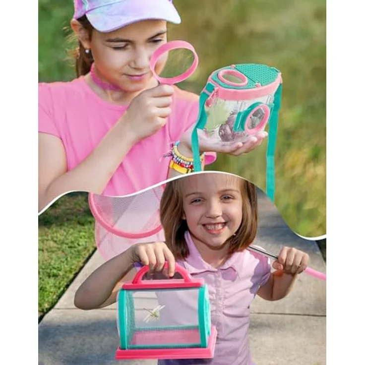 ROBOTIME Insektenfänger & Kinder-Entdecker-Set, 8-in-1 Outdoor-Forscherset mit Lupe, Insektenbeobachter, Tragetasche, pink, für Jungen und Mädchen 3-12 Jahre – Bild 5