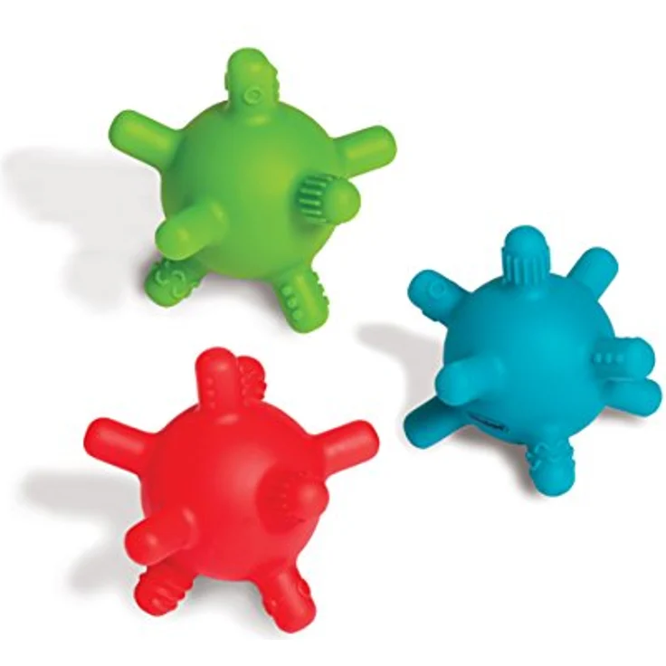 Edushape ED 862121 B, Beißbälle für Babys, 3 Stück aus flexiblem Material mit Noppen in lebendigen Farben – Bild 1