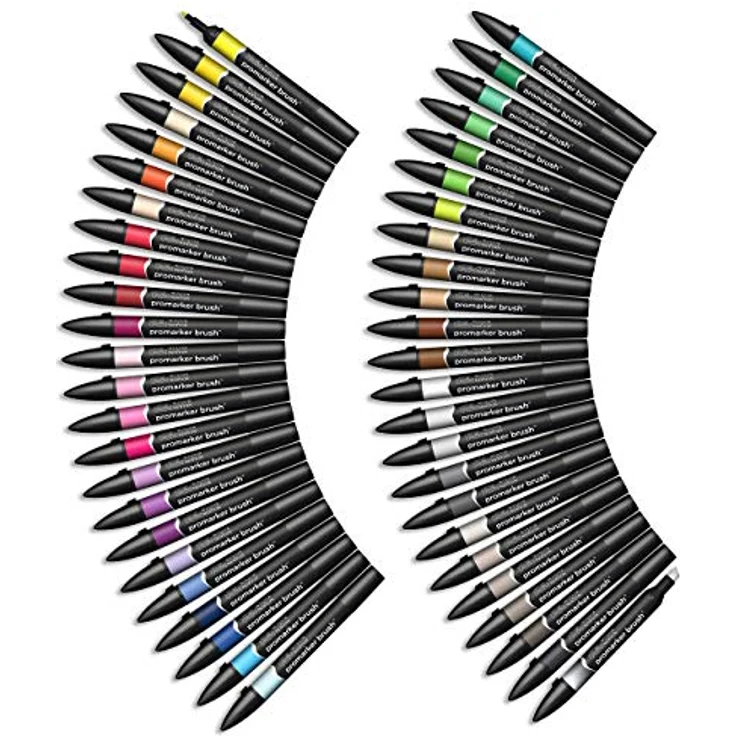 Winsor & Newton 0290080 BrushMarker, 48 Farben Set, Twinmarker mit Pinsel- und Keilspitze für Zeichnungen, Kalligraphie und Design – Bild 3