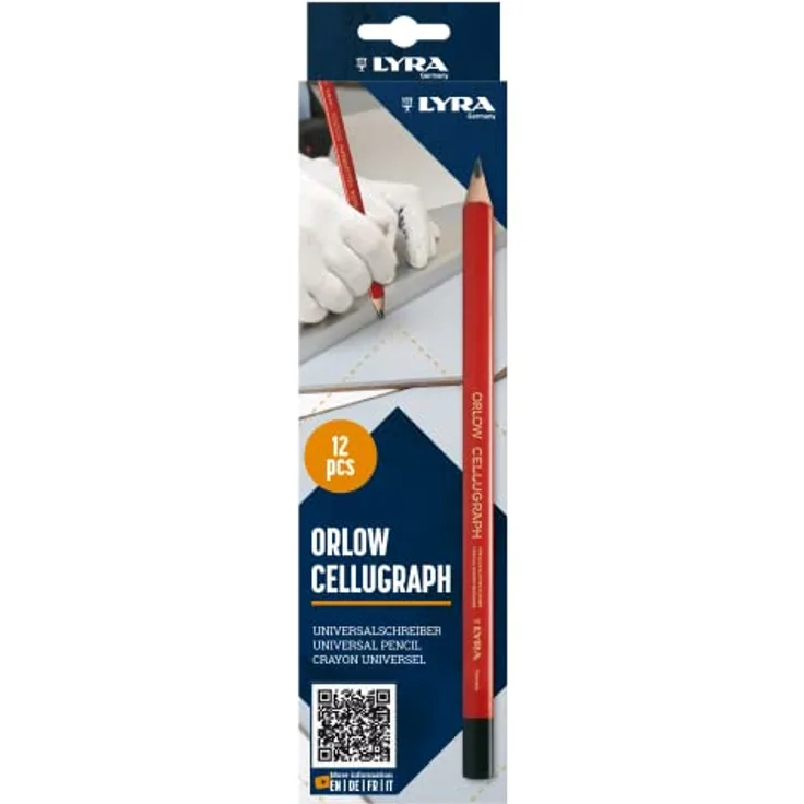 LYRA Allesschreiber Bleistift, 12 Stück, rot, 24 cm, universell einsetzbar für glatte Oberflächen