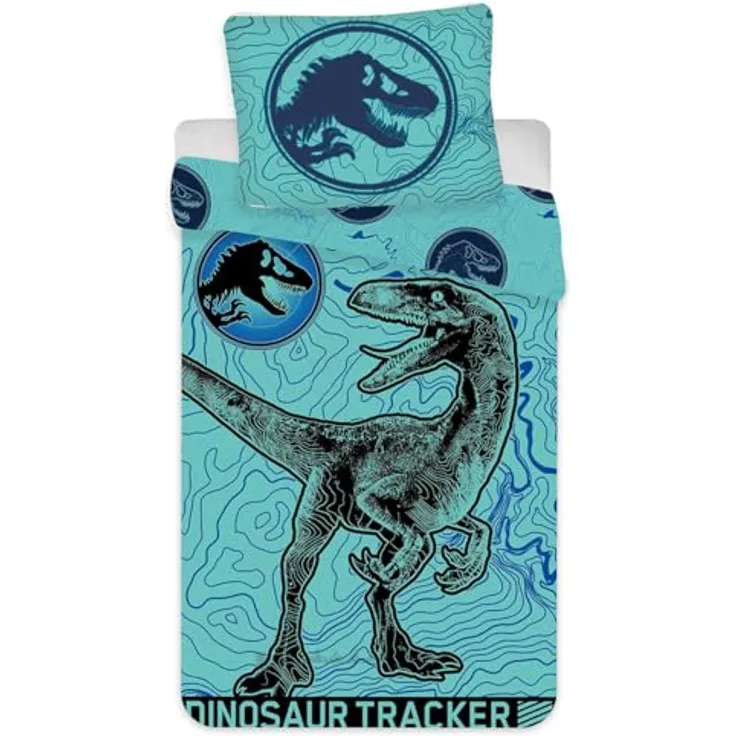 NoName Kinderbettwäsche, Jurassic World Bettwäsche mit Lichteffekt, 140x200 cm aus weicher Baumwolle mit Kissen 70x90 cm