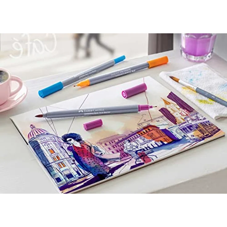 Faber-Castell 164527 - Goldfaber Aqua Dual Marker, Blumen, mit Pinselspitze und Fineliner Spitze, 6er Etui – Bild 4