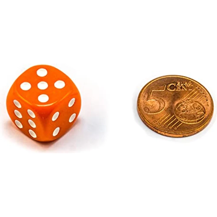 Waldfelsen Acryl Würfel Set, 50 Stück 16 mm in Orange, Hochqualitative 6-seitige Knobelwürfel mit Baumwollstoffbeutel – Bild 3