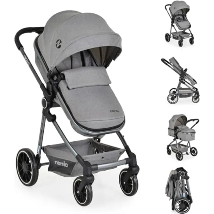 Moni Kombikinderwagen 2 in 1 Giselle klappbar 5-Punkt-Gurt 22 kg, grau
