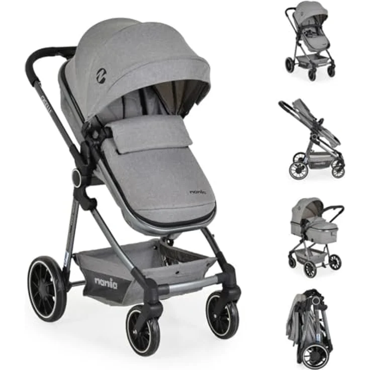 Moni Kombikinderwagen 2 in 1 Giselle klappbar 5-Punkt-Gurt 22 kg, grau – Bild 1