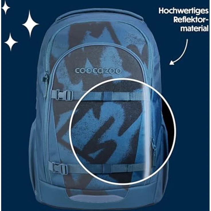 Coocazoo EVERY „Graffiti Groove“, ergonomischer Schulrucksack, höhenverstellbar, blau, mit Brustgurt & Hüftgurt, 30 Liter Volumen, aus 100% recycelten Materialien, geeignet ab der 3. Klasse – Bild 5