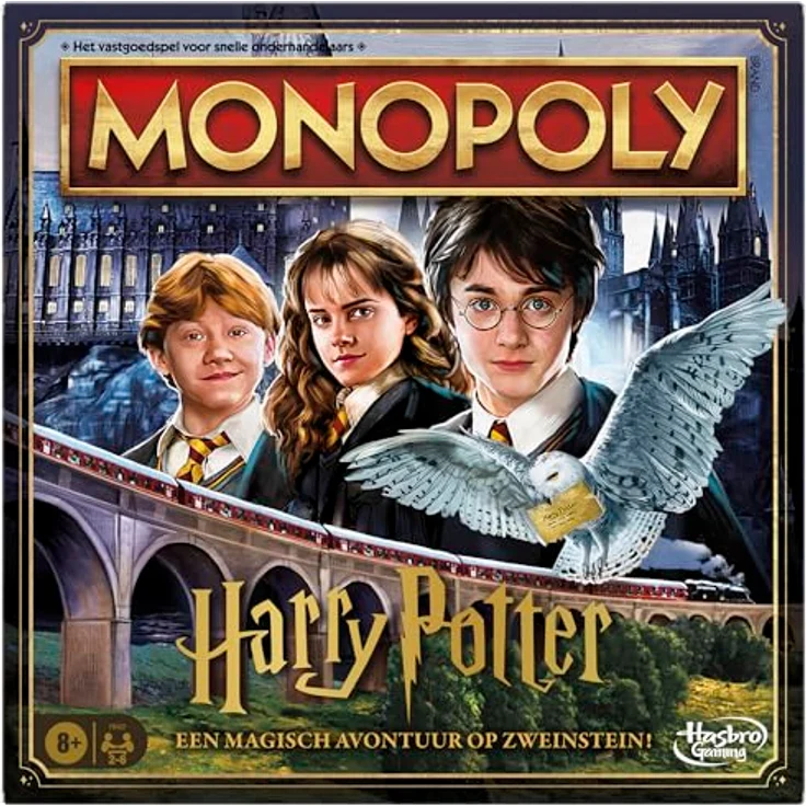 Hasbro Gaming Monopoly Brettspiel Harry Potter Edition - Niederländische Version mit goldenen Spielsteinen und Eulenkarten – Bild 1