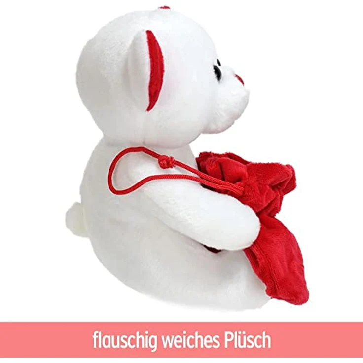 BEMIRO Weißer Teddybär mit rotem Sack zum Befüllen - ca. 19 cm, Teddy, Mitgebsel, Teddybär, Teddy klein, Teddy Bär, Mitgebsel Tüten, Kinder Mitgebsel – Bild 3