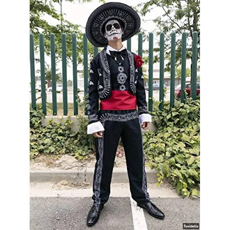 Funidelia Mariachi Kostüm für Herren Tag der Toten, Halloween, Horror - Größe XL, Schwarz – Bild 3