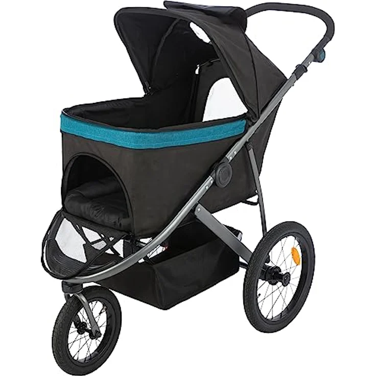 TRIXIE Buggy 60 × 112 × 120 cm, Fahrradanhänger mit luftgefüllten Reifen, schwarz/petrol, für Hunde und Katzen – Bild 4