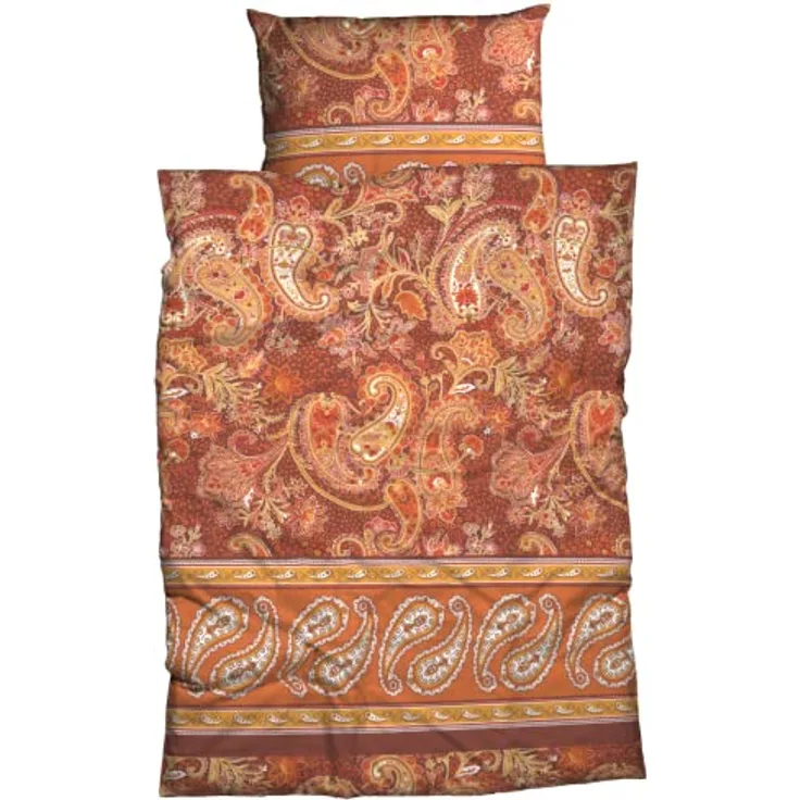 CASATEX Satin Bettwäsche SENTTA Reine Baumwolle, hautfreundlich Bettwäsche-Set Paisley Bordüre modernes Landhaus absolut hip 135 cm x 200 cm orange Terra