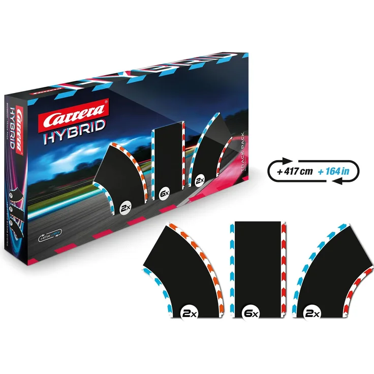 Carrera Track Pack 1, Ausbauset für Carrera Hybrid Rennbahn, 10 Streckenergänzungsteile (2x Kurve rechts, 2x Kurve links, 6x Gerade)