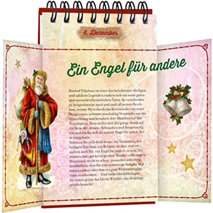Kaufmann Nostalgischer Adventskalender "Vom Himmel hoch" mit weihnachtlichen Illustrationen und Geschichten, aufstellbar – Bild 2