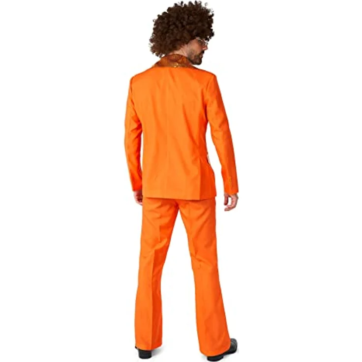 Suitmeister Disco Dude (XL), orangefarbener Disco-Anzug mit Pailletten und Schlaghosen für 70er-Jahre-Partys – Bild 3