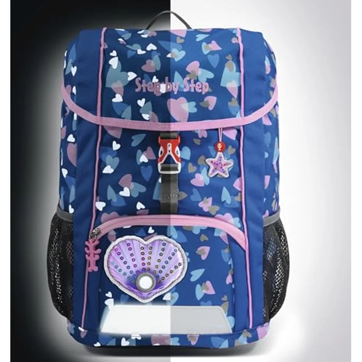 Step by Step Rucksack-Set Kid Reflect „Seashell Pearl“, blauer-rosa Mini-Ranzen mit ergonomischen Tragegurten und Sitzkissen, 13 l für Kindergarten und Freizeit – Bild 2