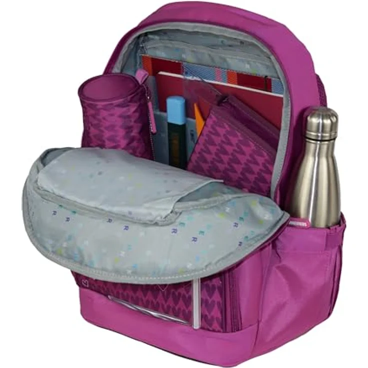 Schneiders Vienna Ergojet Purple Hearts, ergonomischer Schulranzen aus 100% recycelten PET-Flaschen, 21 Liter Volumen, mit LED-Leuchtstab und 6-teiligem Set – Bild 5