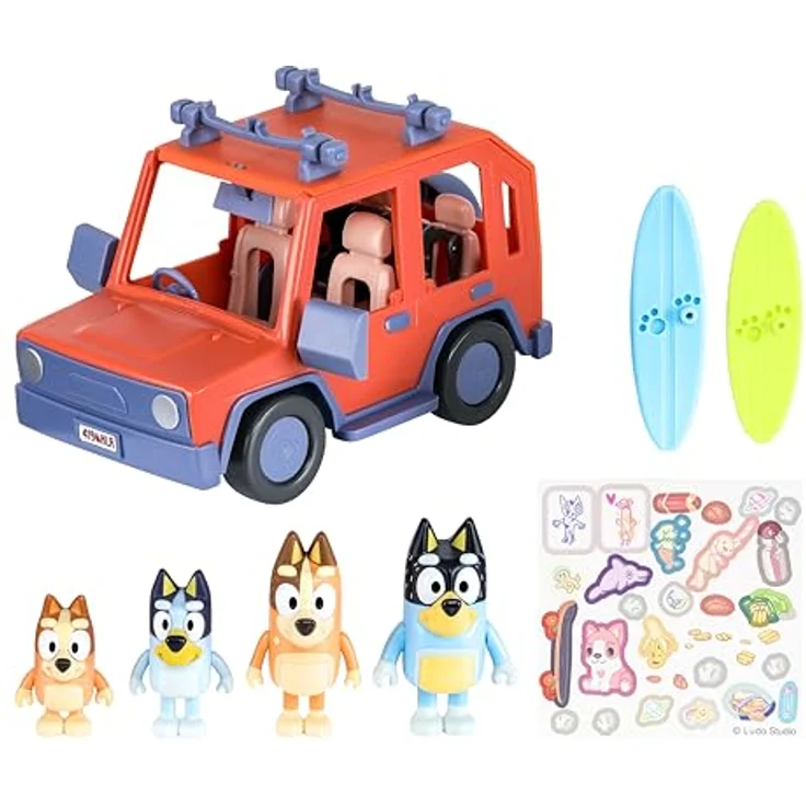 BlueY Heeler-Familienwagen, Allradantrieb mit 4 Figuren (6–8 cm), 2 Surfbretter und Sticker, Amazon exklusiv – Bild 1