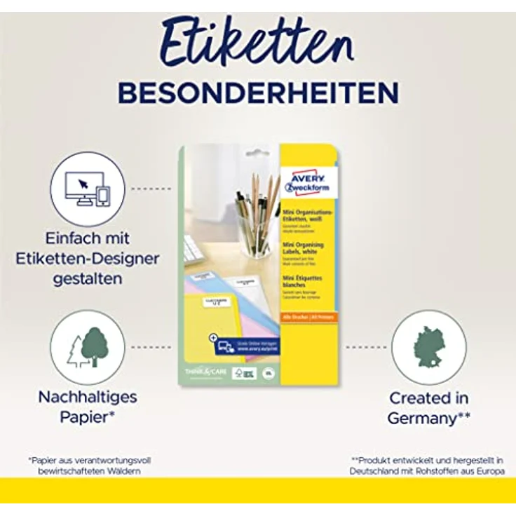 AVERY Zweckform L7656-25 mini Organisationsetiketten (2.100 Aufkleber, 46x11,1mm auf A4, selbstklebende Vielzweck-Etiketten, bedruckbar, Klebeetiketten zum Organisieren/Kennzeichnen) 25 Blatt, weiß – Bild 2