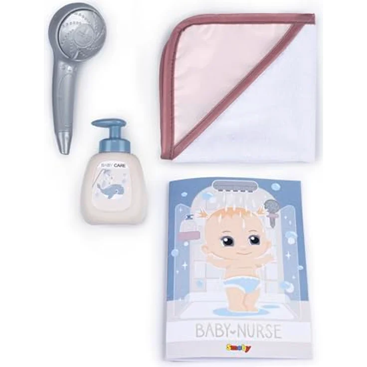 Smoby - Baby Nurse Puppen-Dusche - Interaktives Duschspaß-Set für Puppen - mit Pump-Wasserkreislauf - inkl. Frottee-Handtuch und Pflegeaccessoires - ab 3 Jahren – Bild 3