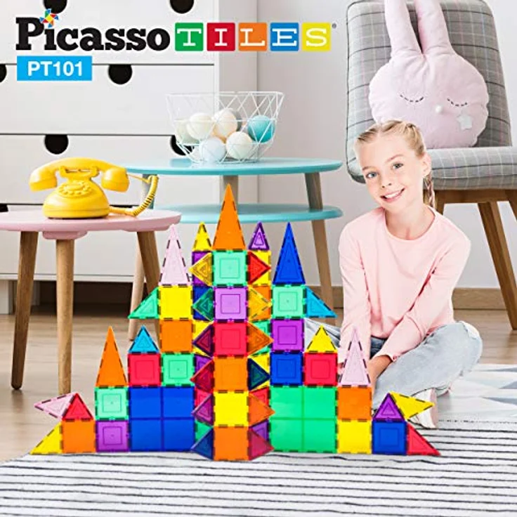 PicassoTiles 101 Piece Magnetic Building Block Set, STEM Educational Toy for Child's Brain Development, Stacking Blocks, PT101 – Bild 2