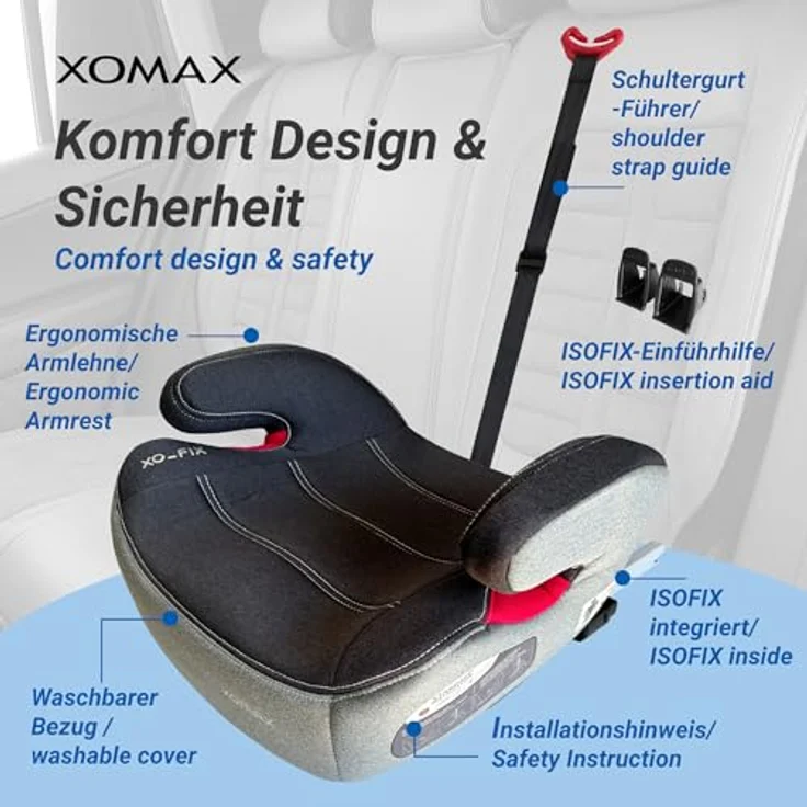 XOMAX Kindersitzerhöhung KBH313 mit ISOFIX, gepolstert, Armlehnen, ECE R129, für Kinder 6-12 Jahre – Bild 7