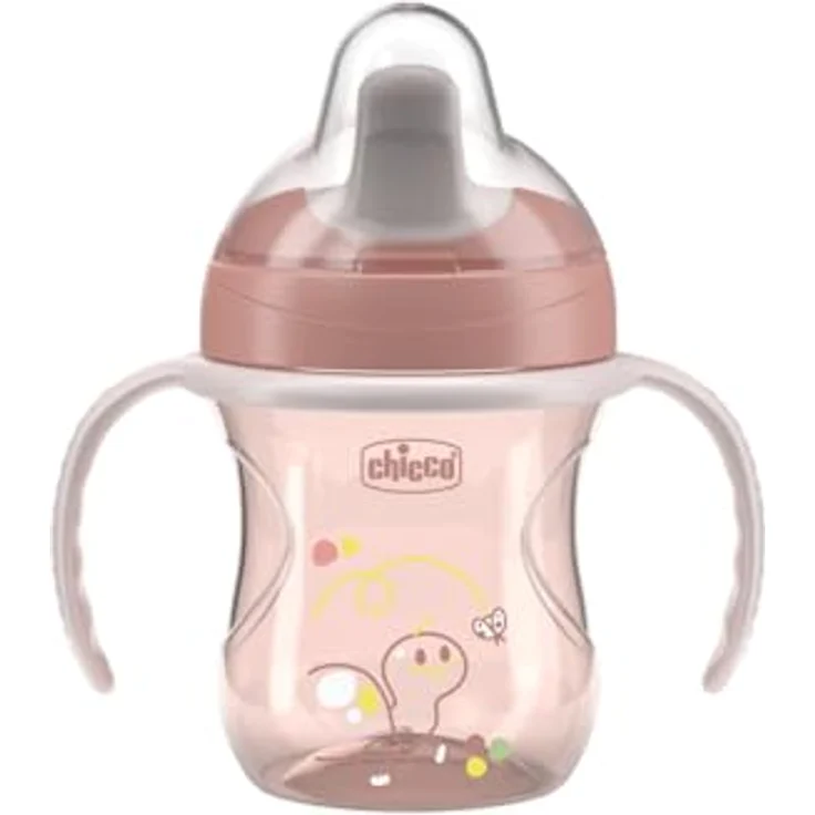 Chicco Training Trinklernbecher, Auslaufsicherer Kunststoffbecher mit ergonomischer halbweicher Tülle und abnehmbaren Griffen, Rosa – Bild 2
