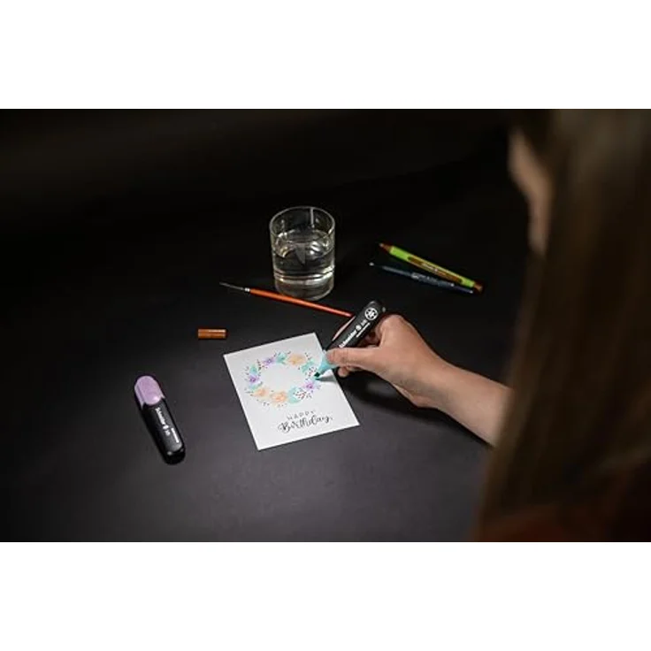 SCHNEIDER NOVUS DIY Marker Set Postkarten, Do It Yourself Set mit 9 Stiften und 6 Aquarellpapieren, türkis, pfirsich, flieder, lilac, mahogany-brown, nautic-green, schwarz – Bild 4