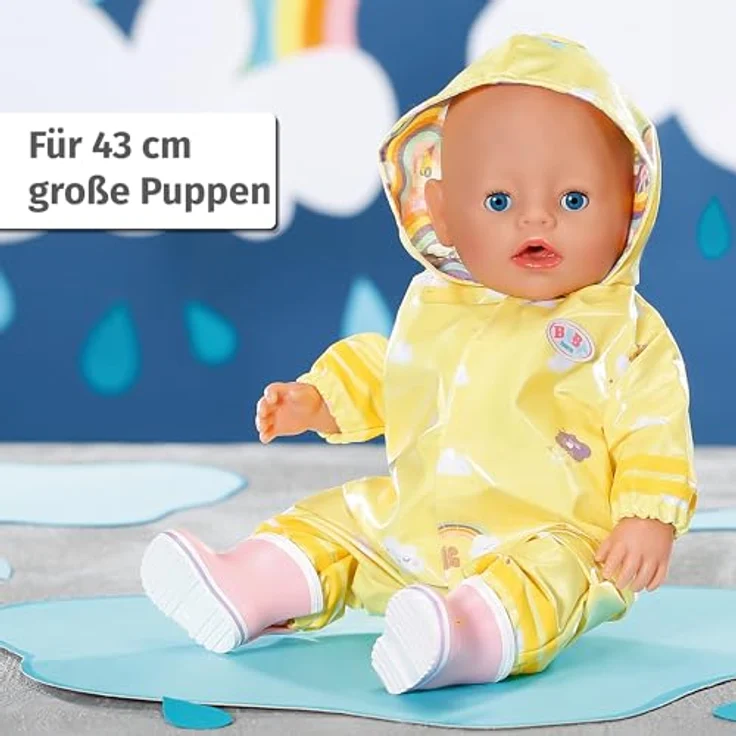 Baby Born Puppenkleidung Deluxe Regen-Outfit 43 cm, Gelb/Rosa, mit Regenmantel, Regenhose und Gumistiefeln – Bild 6