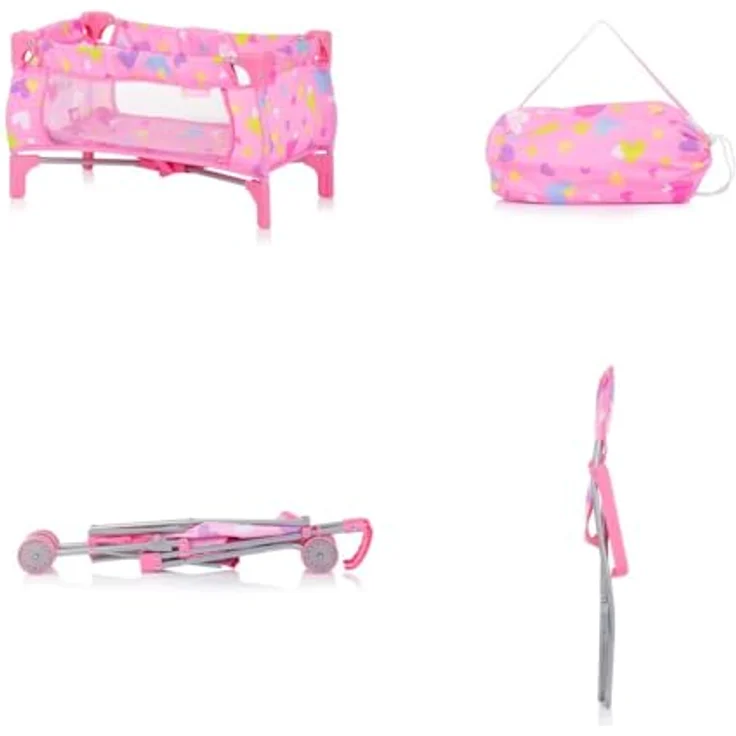 Chipolino Puppen-Zubehör-Set 3in1 Trixy Buggy Hochstuhl Tasche Laufstall faltbar, Farbe:rosa – Bild 5