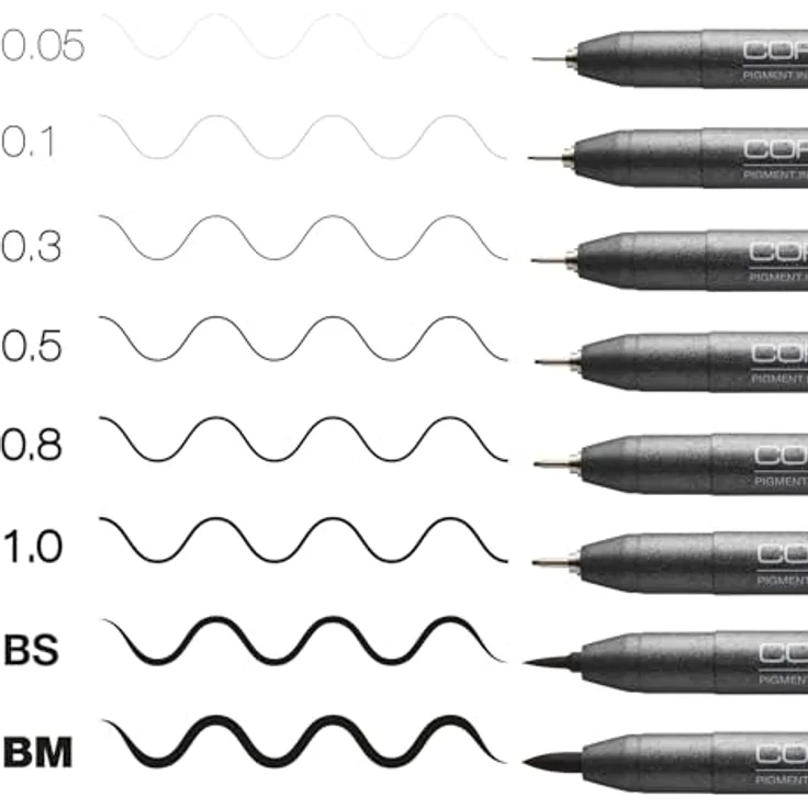 COPIC Marker Multiliner Classic Set B, 8er Set in Schwarz mit 8 Strichstärken: 0.05 - 1.0, Brush S und M – Bild 7