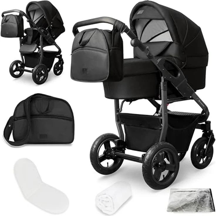 Bergsteiger Capri Kombikinderwagen 2-in-1, Babywanne & Sportsitz, Luftreifen, Federung, höhenverstellbarer Griff, faltbar, inkl. Zubehör – Bild 1