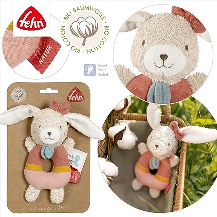 Fehn Ring-Greifling Hase fehnNATUR – Motorik-Spielzeug mit Bio-Baumwolle aus kontrolliert biologischem Anbau – fördert spielerisch das frühkindliche Lernen – treuer Begleiter für Babys und Kleinkinder – Bild 4