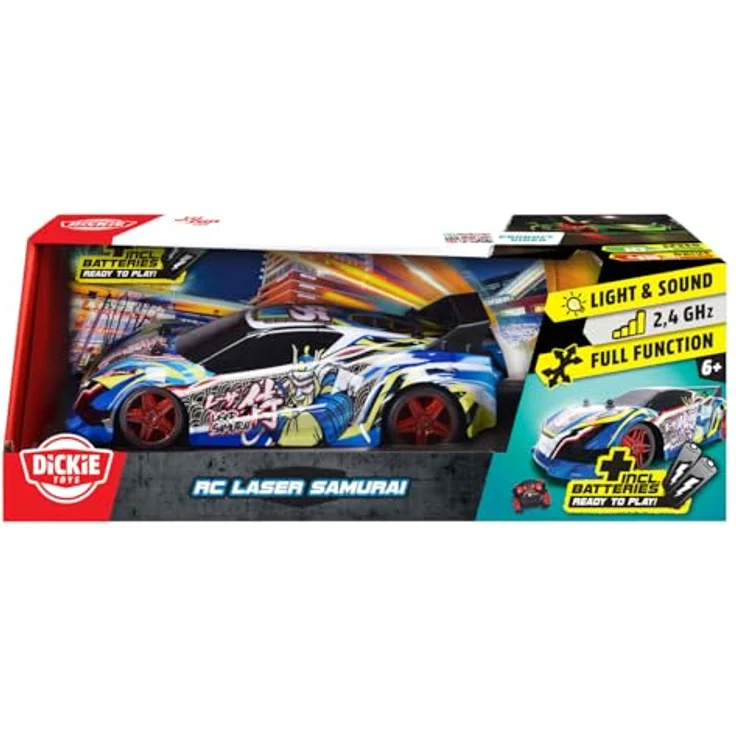 Dickie Toys - RC Auto Laser Samurai (22 cm) - ferngesteuertes Auto für Kinder ab 6 Jahre mit Licht & Sounds, 10 km/h, 2,4 GHz Fernbedienung, inkl. Batterien – Bild 3