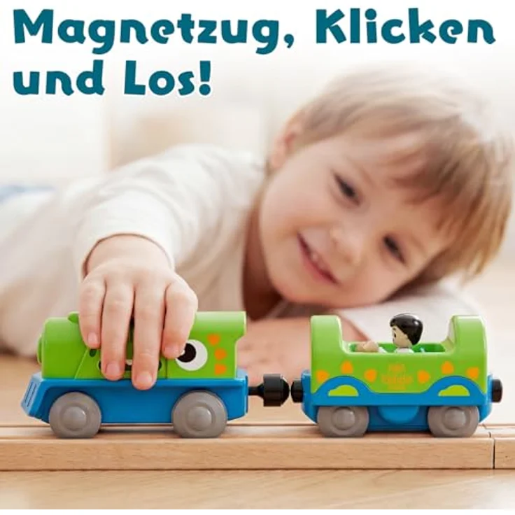 Lehoo Castle Holzeisenbahn, Elektrische Dino-Lok mit interaktiver Pop-up-Tierschiene, Spielzeug ab 3 Jahre – Bild 4