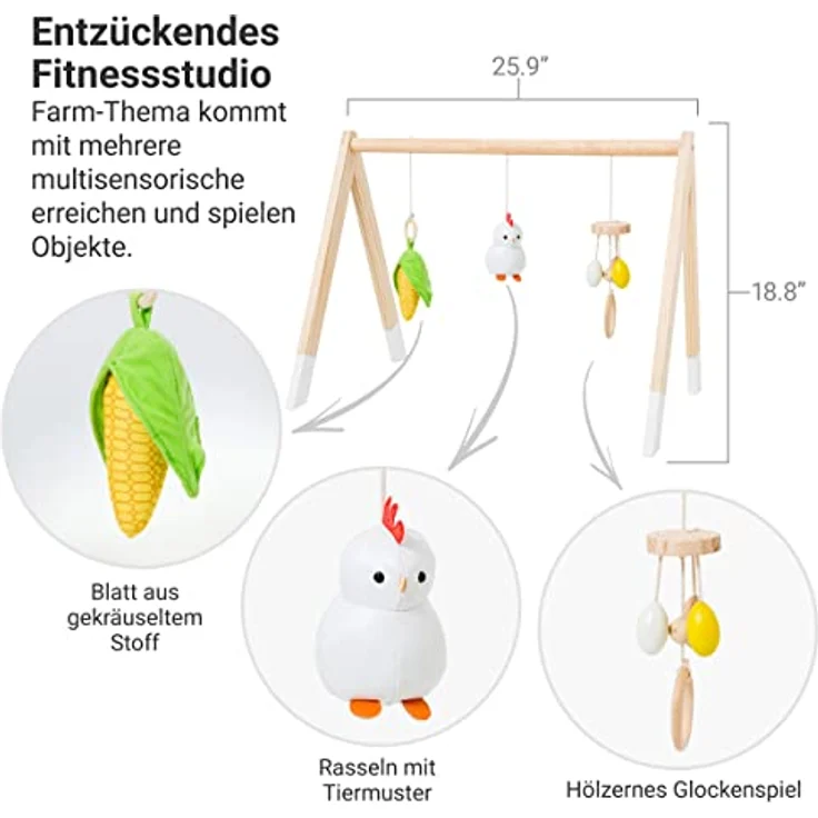 Little Big Friends Farm Holz Aktivitätsbogen und Baby-Fitnessstudio mit 3 hängenden Spielzeugen, für Baby oder Neugeborene, von Little Big Friends – Bild 4