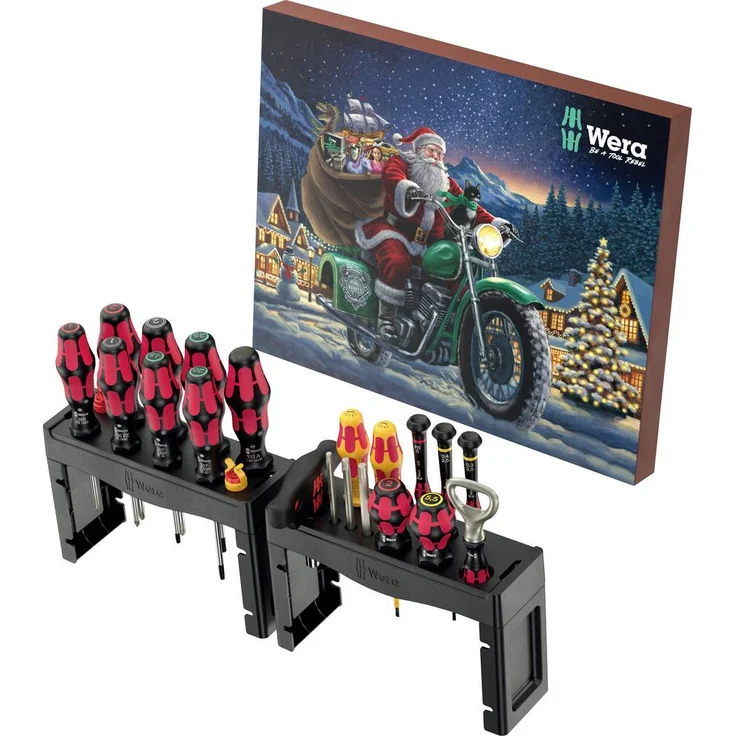 Wera 2025 Werkzeug Adventskalender, 28-teiliges Set mit Schraubwerkzeugen, inkl. Flaschenöffner und zwei Racks zur Aufbewahrung – Bild 1