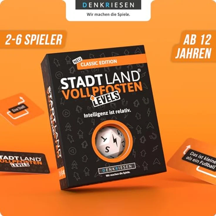 DENKRIESEN - Stadt Land Vollpfosten® Levels – Classic Edition - Inteligenz ist relativ | 60 Karten | Blitzwürfel | Ab 12 Jahren | 30-60min | 2-6 Spieler | Familie | Reisespiel | Stadt Land Fluss – Bild 2