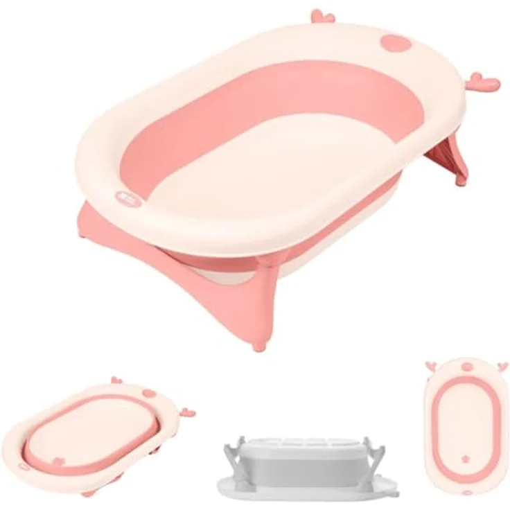 Kikka Boo faltbare Babybadewanne Foldy mit Wasserablauf, leicht zu reinigen, ab Geburt, rosa – Bild 1