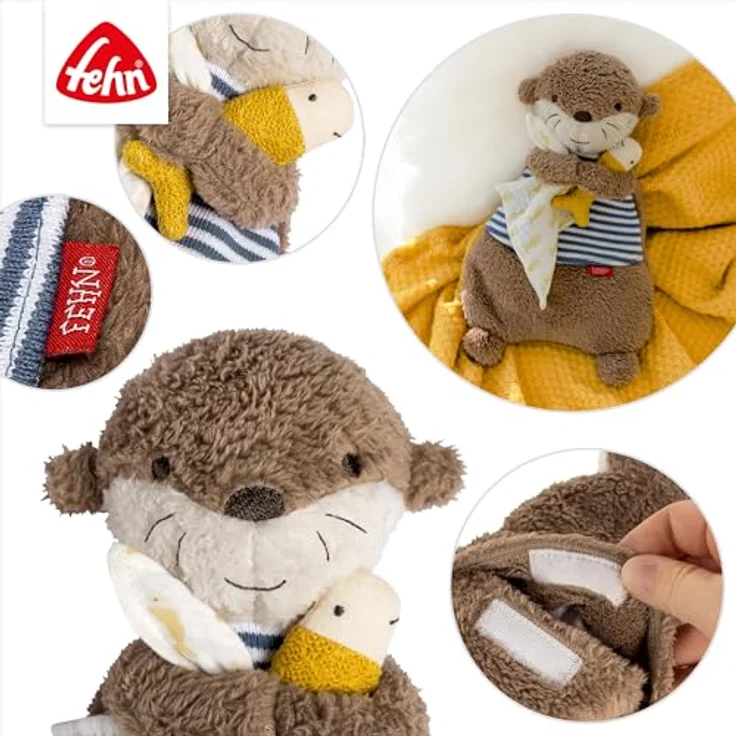 Fehn Wärmetier Otter - Körnerkissen mit entnehmbarem Wärme- / Kältesäckchen, geeignet für Babys und Kleinkinder, Plüsch/Strick, 26 cm, waschbar bei 30°C, Otter-Hülle in gestreiftem Strick/Musselin – Bild 5