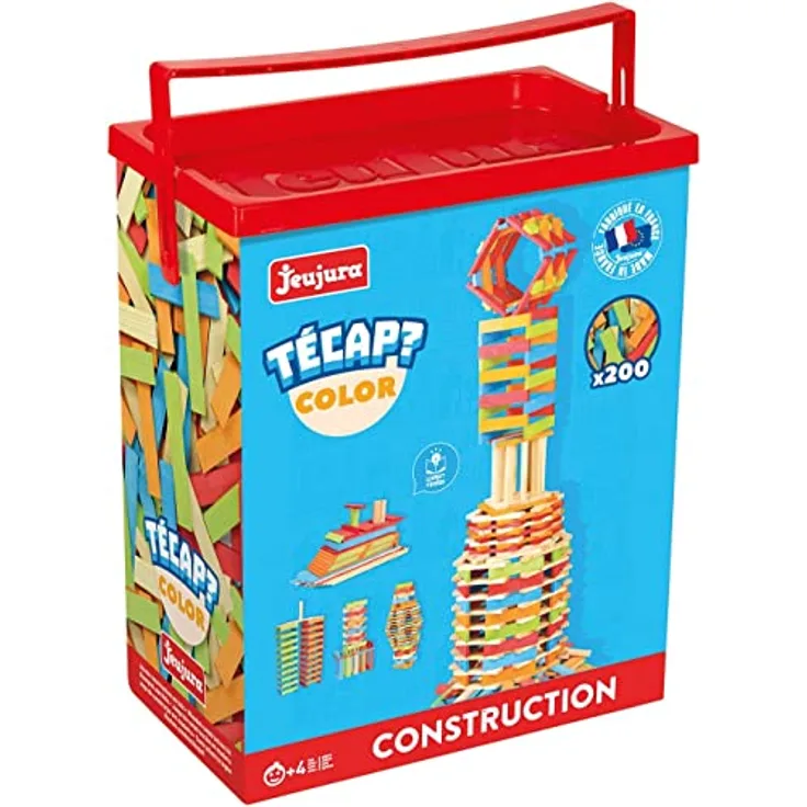 Jeujura ETS Bauspiele Tecap Color, Fass mit 200 Bausteinen, hochwertige Klemmbausteine zur Förderung von Spiel und Fantasie