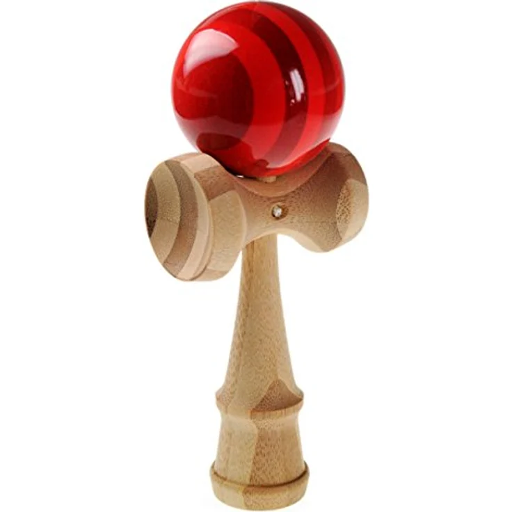 Ganzoo Kendama, Holz-Sportgerät aus Buche mit 3 Fangmulden, 16 cm, rot Streifen, Training für Reaktion und Koordination – Bild 4