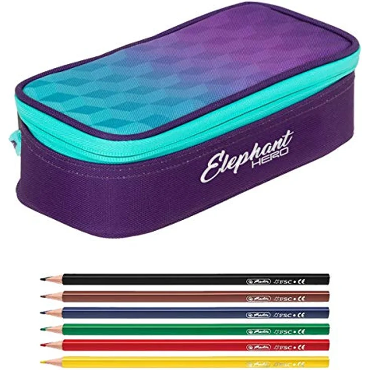 Mäppchen Mädchen Etui Federtasche Mäppchenbox groß Pennal Schülermäppchen pencil case Elephant Box Large 12800 + 6 Stifte (Violet Cube (Lila-Türkis)) – Bild 1