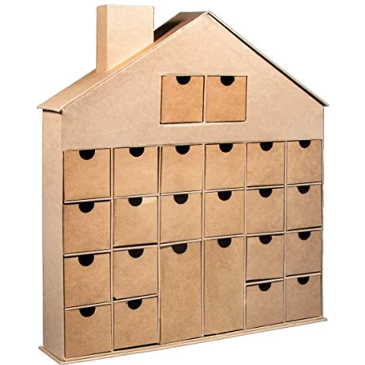 Rayher Adventskalender Haus, Pappmaché, 36x6,5x40cm, FSC Recycled 100%, Adventskalender zum Befüllen, Schubladenschränkchen zum Bemalen und Dekorieren, 67341521