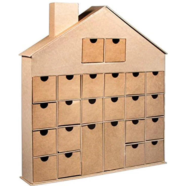 Rayher Adventskalender Haus, Pappmaché, 36x6,5x40cm, FSC Recycled 100%, Adventskalender zum Befüllen, Schubladenschränkchen zum Bemalen und Dekorieren, 67341521 – Bild 1