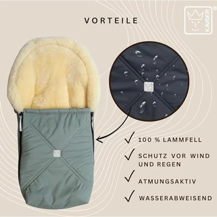 Kaiser Lammfell-Fußsack Emmy, warm und atmungsaktiv für Babyschalen & Babywannen, Salbei Green – Bild 4